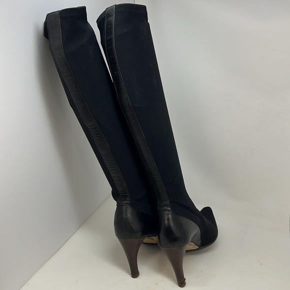 Gucci Sz 7 Tall Elastic Sock Boots Pointed Toe 3” Stacked Heel - Picture 3 of 12